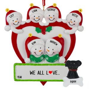 Personalized Family Of 6 In Heart With Pet Ornament