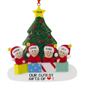 Personalized Four Grandkids Glittered Tree Ornament