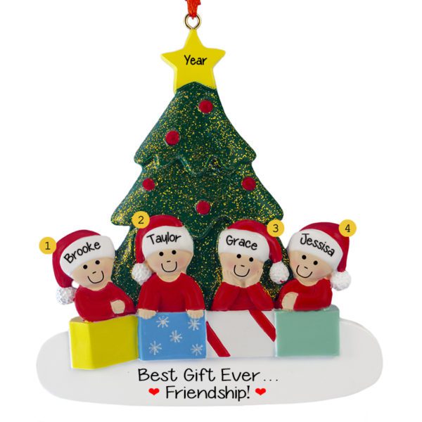 Personalized Group Of 4 Friends Glittered Tree Ornament