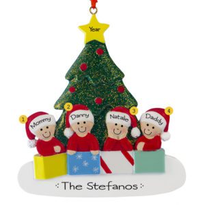 Personalized Family Of 4 Glittered Tree Ornament