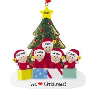 Personalized Family Of 5 Glittered Tree Ornament