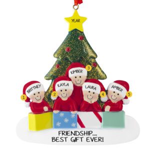Personalized Five Friends Around Glittered Tree Ornament