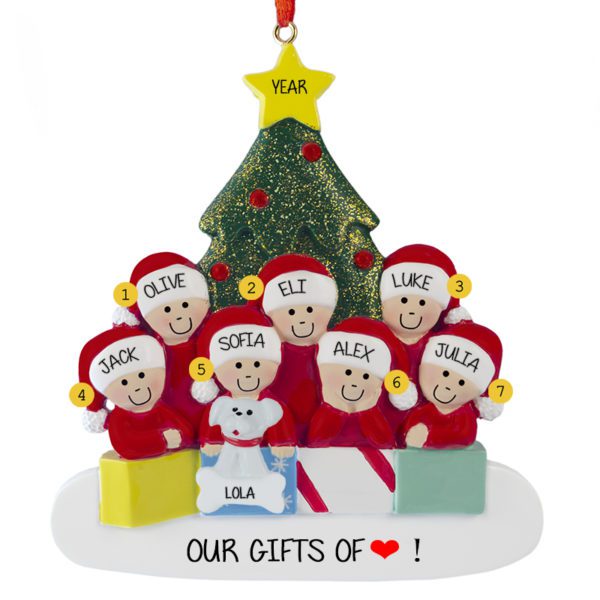 Personalized 7 Grandkids With Pet Glittered Tree Ornament