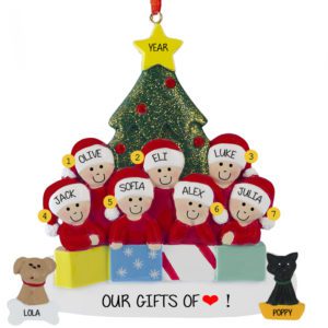 Personalized 7 Grandkids And 2 Pets Glittered Tree Ornament