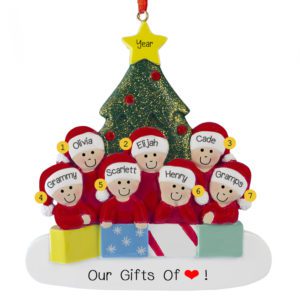 Image of Personalized Grandparents And 5 Grandkids Glittered Tree Ornament