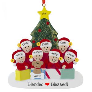 Personalized Family Of 7 With Pet Glittered Tree Ornament