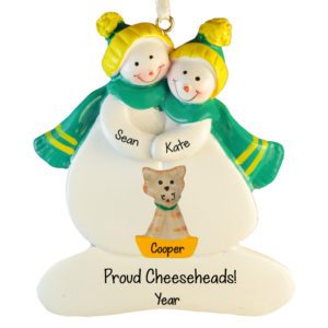 Image of Green Bay Packers Couple And Cat GREEN And GOLD Ornament