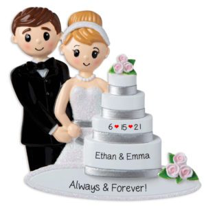 Just Married Couple Cutting Cake Personalized Ornament