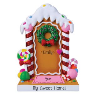 Personalized Gingerbread And Candy Cane Glittered Door Ornament