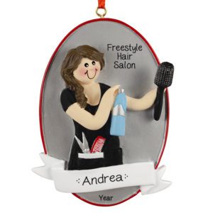 Personalized Hair Stylist Mirror And Brush Ornament
