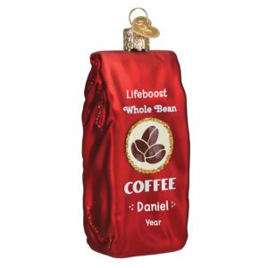 Personalized Bag Of Coffee Beans Glittered Glass 3-D Ornament