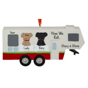 Personalized 5th Wheel Camper With 2 Pets Ornament