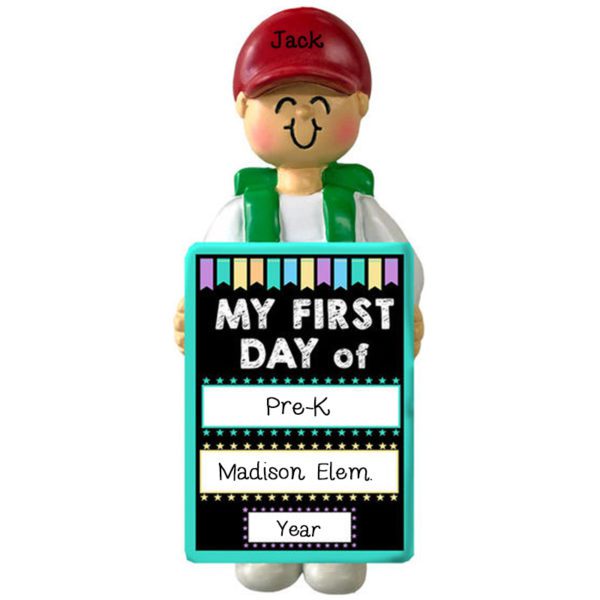 Personalized BOY Holding First Day Of PRE-K Chalkboard Ornament