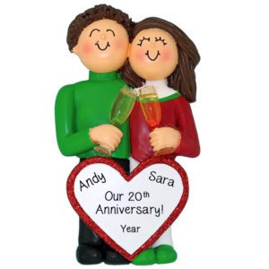 Personalized Anniversary Couple Holding Champagne Ornament BROWN HAIR