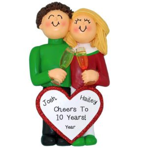 Personalized Anniversary Couple Toasting Champagne Ornament Male BROWN Female BLONDE