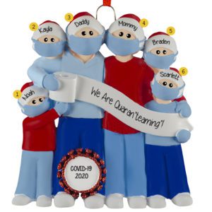 Image of Personalized Family Of Six Wearing Masks During COVID Ornament