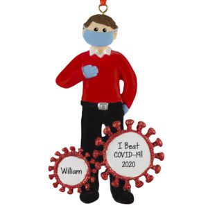 Image of Personalized Guy Wearing Mask Survived The Coronavirus Ornament