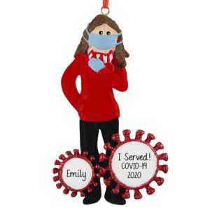 Image of FEMALE Wearing Mask During COVID Pandemic Personalized Ornament