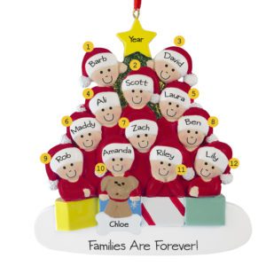 Personalized Family Of 12 With Pet Glittered Tree Ornament