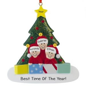 Personalized Family Of 3 Glittered Tree Ornament