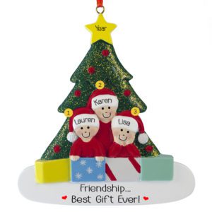 Personalized Three Friends Glittered Tree Ornament