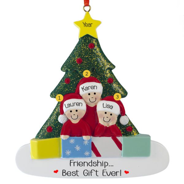Personalized Three Friends Glittered Tree Ornament
