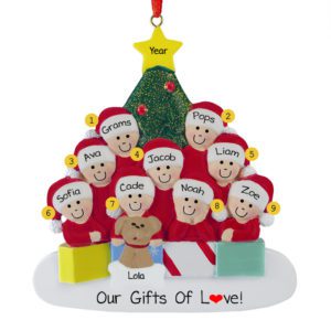 Personalized Grandparents With 7 Grandkids And Pet Glittered Tree Ornament