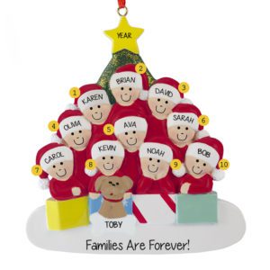 Personalized Family Of 10 With Pet Glittered Tree Ornament