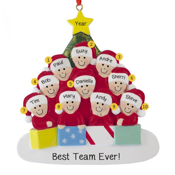 Personalized Workplace Or Team Of 10 Glittered Tree Ornament