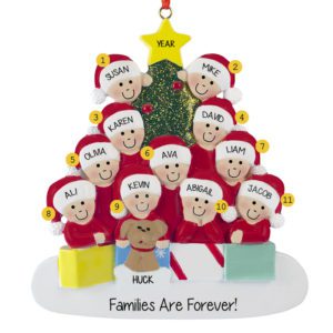 Personalized Family Of 11 With Pet Glittered Tree Ornament