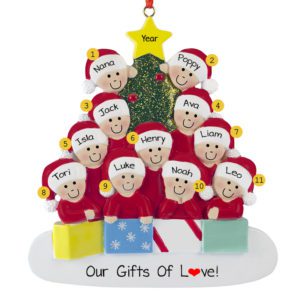 Image of Personalized Grandparents With 9 Grandkids Glittered Tree Ornament