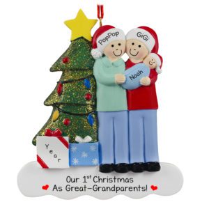 Personalized New Great-Grandparents Of Baby BOY Glittered Tree Ornament