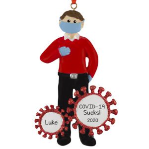 Image of Personalized Teen BOY Wearing Mask And Gloves Ornament