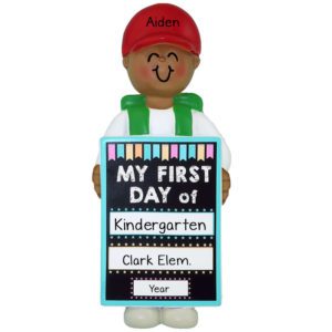 Personalized African American BOY Holding First Day Of School Chalkboard Ornament