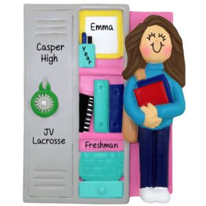 Image of Personalized BRUNETTE Female At SILVER Locker With Books Ornament