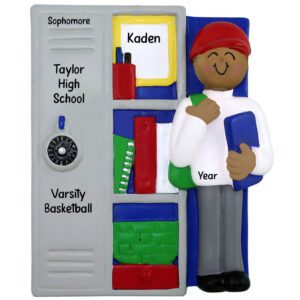 Personalized African American MALE At SILVER Locker With Books Ornament