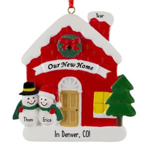 Personalized Snow Couple In New Home And City RED Ornament