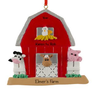 Image of Personalized Red Farm Barn With Animals Ornament