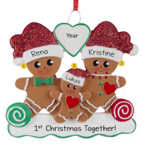 Personalized Gingerbread Family Of Three 1st Christmas Together Ornament