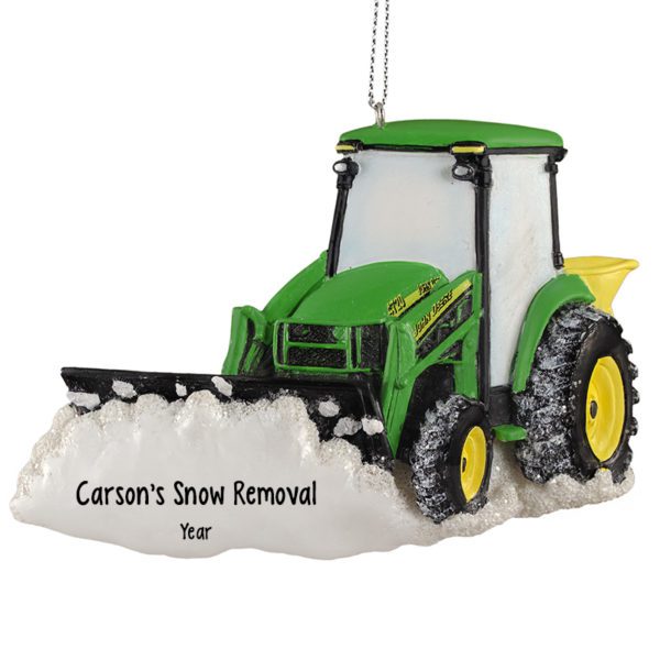 Personalized John Deere Tractor Snowplow And Glittered Snow Ornament