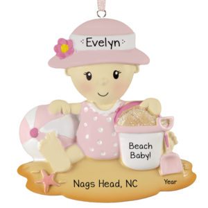 Personalized Baby GIRL On Beach Ornament PINK
