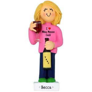 Personalized FEMALE Wine Lover Holding Bottle Ornament BLONDE
