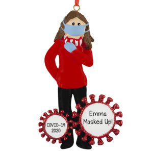 Personalized FEMALE Mask Up During COVID Ornament