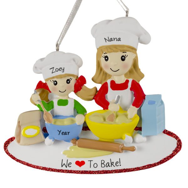 Personalized Grandmother And Granddaughter Baking Together Ornament
