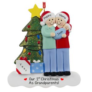 1st Christmas As Grandparents Baby BOY Glittered Tree Ornament