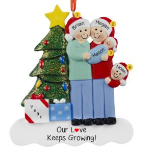Image of Personalized Family Of 4 With Baby BOY Glittered Tree Ornament