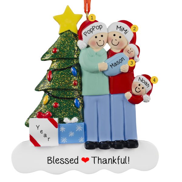 Personalized Grandparents With Baby BOY And Grandchild Glittered Tree Ornament