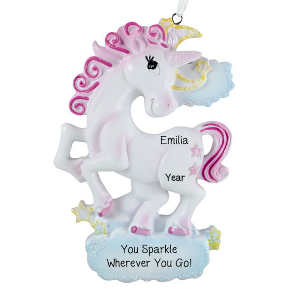 Personalized Sparkling Unicorn With Stars Ornament