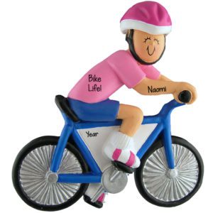Personalized FEMALE Riding Bike PINK Shirt Ornament
