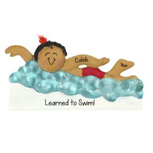 Learned To Swim BOY In Water Personalized Ornament African American